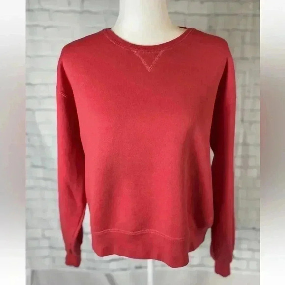 RUSSELL athletic Woman’s Red Crewneck Pullover Fleece sweatshirt jumper size L - Picture 1 of 13